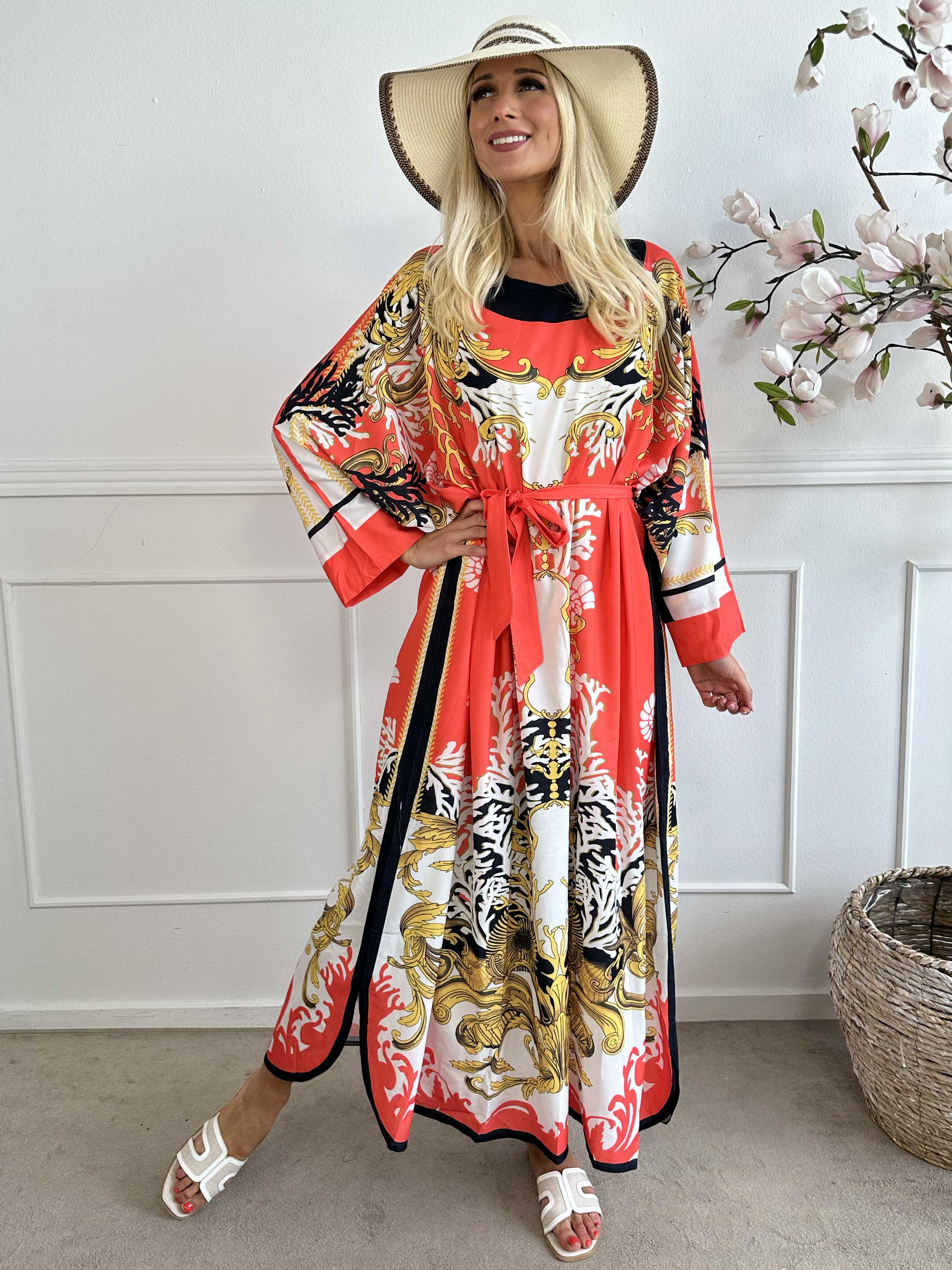 Goddess Dress - Lång mönstrad tunikaklänning med knytband